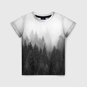 Детская футболка 3D с принтом Туманный лес в Кировске, 100% гипоаллергенный полиэфир | прямой крой, круглый вырез горловины, длина до линии бедер, чуть спущенное плечо, ткань немного тянется | tegunvteg | деревья | лес | листья | природа | темный лес | туман | туманный лес