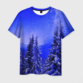 Мужская футболка 3D с принтом Зимний лес в Кировске, 100% полиэфир | прямой крой, круглый вырез горловины, длина до линии бедер | Тематика изображения на принте: tegunvteg | деревья | зима | зимний лес | лес | листья | мороз | природа | снег | темный лес