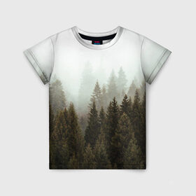 Детская футболка 3D с принтом Деревья в Кировске, 100% гипоаллергенный полиэфир | прямой крой, круглый вырез горловины, длина до линии бедер, чуть спущенное плечо, ткань немного тянется | tegunvteg | деревья | лес | листья | природа | темный лес | туман