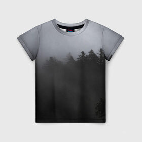 Детская футболка 3D с принтом Лес в дыму в Кировске, 100% гипоаллергенный полиэфир | прямой крой, круглый вырез горловины, длина до линии бедер, чуть спущенное плечо, ткань немного тянется | tegunvteg | деревья | дым | лес | лес в дыму | листья | природа | темный лес