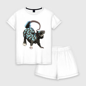 Женская пижама с шортиками хлопок с принтом персонаж крыса в Кировске, 100% хлопок | футболка прямого кроя, шорты свободные с широкой мягкой резинкой | вымышленный | крыса | мышь | персонаж | рисунок | свечение