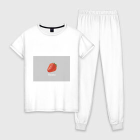 Женская пижама хлопок с принтом Strawberry potatoes в Кировске, 100% хлопок | брюки и футболка прямого кроя, без карманов, на брюках мягкая резинка на поясе и по низу штанин | grey | patato | strawberry | картошка | клубника | серый