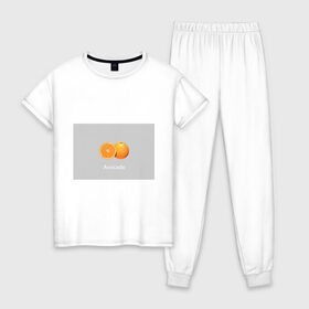 Женская пижама хлопок с принтом Orange avocado в Кировске, 100% хлопок | брюки и футболка прямого кроя, без карманов, на брюках мягкая резинка на поясе и по низу штанин | avocado | grey | orange | авокадо | апельсин | серый