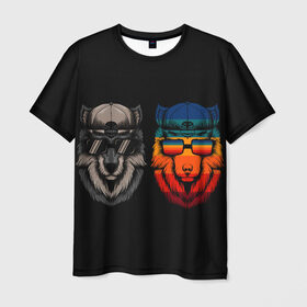 Мужская футболка 3D с принтом Молодые волки в Кировске, 100% полиэфир | прямой крой, круглый вырез горловины, длина до линии бедер | братья волки | волк | воющий волк | звездный волк | неоновый волк | рисованный волк