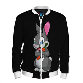 Мужской бомбер 3D с принтом ЗАЙКА в Кировске, 100% полиэстер | застегивается на молнию, по бокам два кармана без застежек, по низу бомбера и на воротнике - эластичная резинка | bunny | cartoon | hare | rabbit | белый | зайчик | заяц | кролик | морковка | мультик | серый