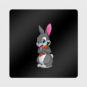 Магнит виниловый Квадрат с принтом ЗАЙКА в Кировске, полимерный материал с магнитным слоем | размер 9*9 см, закругленные углы | Тематика изображения на принте: bunny | cartoon | hare | rabbit | белый | зайчик | заяц | кролик | морковка | мультик | серый