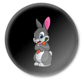 Значок с принтом ЗАЙКА в Кировске,  металл | круглая форма, металлическая застежка в виде булавки | Тематика изображения на принте: bunny | cartoon | hare | rabbit | белый | зайчик | заяц | кролик | морковка | мультик | серый