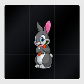 Магнитный плакат 3Х3 с принтом ЗАЙКА в Кировске, Полимерный материал с магнитным слоем | 9 деталей размером 9*9 см | bunny | cartoon | hare | rabbit | белый | зайчик | заяц | кролик | морковка | мультик | серый