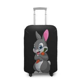 Чехол для чемодана 3D с принтом ЗАЙКА в Кировске, 86% полиэфир, 14% спандекс | двустороннее нанесение принта, прорези для ручек и колес | bunny | cartoon | hare | rabbit | белый | зайчик | заяц | кролик | морковка | мультик | серый