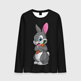 Мужской лонгслив 3D с принтом ЗАЙКА в Кировске, 100% полиэстер | длинные рукава, круглый вырез горловины, полуприлегающий силуэт | bunny | cartoon | hare | rabbit | белый | зайчик | заяц | кролик | морковка | мультик | серый