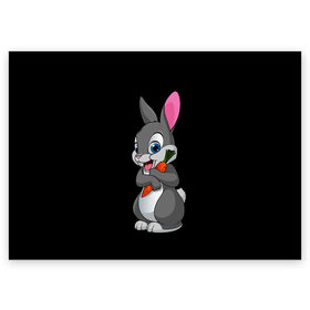 Поздравительная открытка с принтом ЗАЙКА в Кировске, 100% бумага | плотность бумаги 280 г/м2, матовая, на обратной стороне линовка и место для марки
 | bunny | cartoon | hare | rabbit | белый | зайчик | заяц | кролик | морковка | мультик | серый