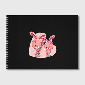 Альбом для рисования с принтом ЗАЙЧИКИ в Кировске, 100% бумага
 | матовая бумага, плотность 200 мг. | bunny | cartoon | hare | rabbit | зайка | заяц | кролик | мультик | розовый | цветы