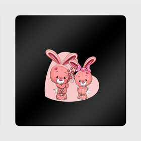 Магнит виниловый Квадрат с принтом ЗАЙЧИКИ в Кировске, полимерный материал с магнитным слоем | размер 9*9 см, закругленные углы | bunny | cartoon | hare | rabbit | зайка | заяц | кролик | мультик | розовый | цветы