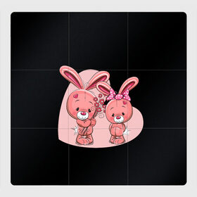 Магнитный плакат 3Х3 с принтом ЗАЙЧИКИ в Кировске, Полимерный материал с магнитным слоем | 9 деталей размером 9*9 см | bunny | cartoon | hare | rabbit | зайка | заяц | кролик | мультик | розовый | цветы