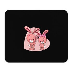 Коврик для мышки прямоугольный с принтом ЗАЙЧИКИ в Кировске, натуральный каучук | размер 230 х 185 мм; запечатка лицевой стороны | Тематика изображения на принте: bunny | cartoon | hare | rabbit | зайка | заяц | кролик | мультик | розовый | цветы