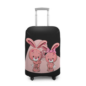 Чехол для чемодана 3D с принтом ЗАЙЧИКИ в Кировске, 86% полиэфир, 14% спандекс | двустороннее нанесение принта, прорези для ручек и колес | bunny | cartoon | hare | rabbit | зайка | заяц | кролик | мультик | розовый | цветы