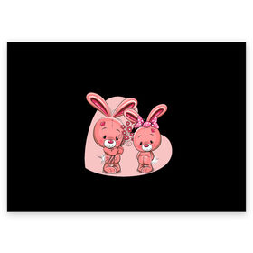 Поздравительная открытка с принтом ЗАЙЧИКИ в Кировске, 100% бумага | плотность бумаги 280 г/м2, матовая, на обратной стороне линовка и место для марки
 | bunny | cartoon | hare | rabbit | зайка | заяц | кролик | мультик | розовый | цветы