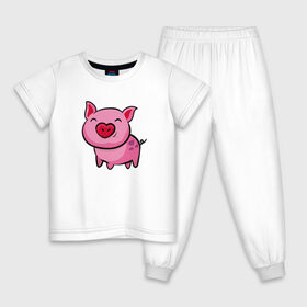 Детская пижама хлопок с принтом ПОРОСЁНОК в Кировске, 100% хлопок |  брюки и футболка прямого кроя, без карманов, на брюках мягкая резинка на поясе и по низу штанин
 | Тематика изображения на принте: boar | cute | pig | piglet | pink | smile | кабан | милый | поросенок | пятачок | розовый | свинья | улыбка