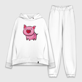 Женский костюм хлопок Oversize с принтом ПОРОСЁНОК в Кировске,  |  | boar | cute | pig | piglet | pink | smile | кабан | милый | поросенок | пятачок | розовый | свинья | улыбка