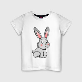 Детская футболка хлопок с принтом КРОЛИК в Кировске, 100% хлопок | круглый вырез горловины, полуприлегающий силуэт, длина до линии бедер | bunny | cartoon | cute | hare | rabbit | зайка | заяц | кролик | милый | мультик