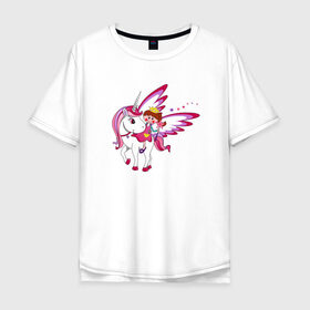 Мужская футболка хлопок Oversize с принтом ЕДИНОРОГ в Кировске, 100% хлопок | свободный крой, круглый ворот, “спинка” длиннее передней части | cute | fairy | miracle | pink | pony | princess | unicorn | wings | единорог | крылья | милый | пони | розовый | фея | чудо