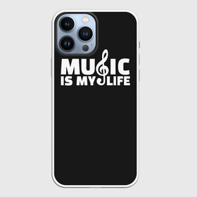 Чехол для iPhone 13 Pro Max с принтом Music is My Life в Кировске,  |  | Тематика изображения на принте: and | calm | ceep | clef | instrument | is | life | listen | music | musical | my | notation | note | notes | tablature | treble | грамота | инструмент | ключ | музыка | музыкальный | нота | нотная | ноты | скрипичный | табулатура