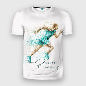 Мужская футболка 3D спортивная с принтом Russia Running в Кировске, 100% полиэстер с улучшенными характеристиками | приталенный силуэт, круглая горловина, широкие плечи, сужается к линии бедра | running | russia | russia running | бег | россия