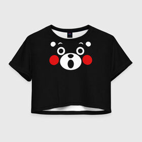 Женская футболка Crop-top 3D с принтом KUMAMON | КУМАМОН в Кировске, 100% полиэстер | круглая горловина, длина футболки до линии талии, рукава с отворотами | bear | japan | japanese | kumamon | kumamoto | аниме | игрушка | кумамон | кумамото сапурайдзу | медведь | мишка | персонаж | талисман | япония