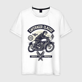 Мужская футболка хлопок с принтом кафе гонщик классический в Кировске, 100% хлопок | прямой крой, круглый вырез горловины, длина до линии бедер, слегка спущенное плечо. | motorcycle | racer | гонщик | мотоцикл