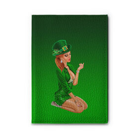 Обложка для автодокументов с принтом девушка лепрекон в зеленом в Кировске, натуральная кожа |  размер 19,9*13 см; внутри 4 больших “конверта” для документов и один маленький отдел — туда идеально встанут права | 17 марта | девушка | день святого патрика | зеленый | зеленый костюм | ирландия | клевер | кружка | лепрекон | модель | монеты | рисунок | традиции | эль
