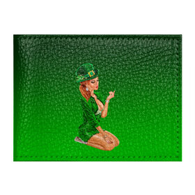 Обложка для студенческого билета с принтом девушка лепрекон в зеленом в Кировске, натуральная кожа | Размер: 11*8 см; Печать на всей внешней стороне | Тематика изображения на принте: 17 марта | девушка | день святого патрика | зеленый | зеленый костюм | ирландия | клевер | кружка | лепрекон | модель | монеты | рисунок | традиции | эль