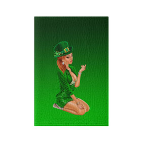 Обложка для паспорта матовая кожа с принтом девушка лепрекон в зеленом в Кировске, натуральная матовая кожа | размер 19,3 х 13,7 см; прозрачные пластиковые крепления | 17 марта | девушка | день святого патрика | зеленый | зеленый костюм | ирландия | клевер | кружка | лепрекон | модель | монеты | рисунок | традиции | эль