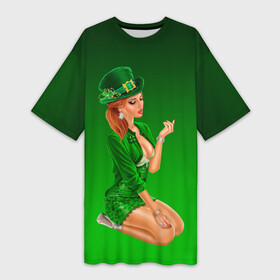 Платье-футболка 3D с принтом девушка лепрекон в зеленом в Кировске,  |  | 17 марта | девушка | день святого патрика | зеленый | зеленый костюм | ирландия | клевер | кружка | лепрекон | модель | монеты | рисунок | традиции | эль