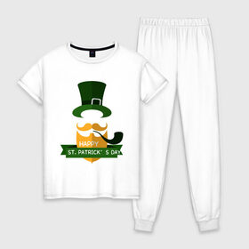 Женская пижама хлопок с принтом настоящий ирландец в Кировске, 100% хлопок | брюки и футболка прямого кроя, без карманов, на брюках мягкая резинка на поясе и по низу штанин | 17 марта | день святого патрика | зеленый | ирландия | клевер | надпись | пожелние | традиции | трубка | цилиндр | шляпа