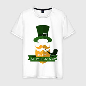 Мужская футболка хлопок с принтом настоящий ирландец в Кировске, 100% хлопок | прямой крой, круглый вырез горловины, длина до линии бедер, слегка спущенное плечо. | Тематика изображения на принте: 17 марта | день святого патрика | зеленый | ирландия | клевер | надпись | пожелние | традиции | трубка | цилиндр | шляпа