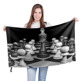 Флаг 3D с принтом Шахматы в Кировске, 100% полиэстер | плотность ткани — 95 г/м2, размер — 67 х 109 см. Принт наносится с одной стороны | доска | игра | игровая | игры | короли | король | логика | настольная | настольные | пешка | пешки | спорт | туча | шахматный | шахматы
