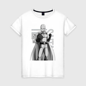 Женская футболка хлопок с принтом Сайтама в Кировске, 100% хлопок | прямой крой, круглый вырез горловины, длина до линии бедер, слегка спущенное плечо | hero | one punch man | saitama | ванпанчмен | герой | сайтама