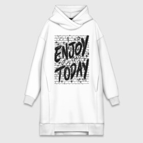 Платье-худи хлопок с принтом Enjoy today в Кировске,  |  | Тематика изображения на принте: enjoy today | женщине | линии | мужчина | надпись | наслаждение