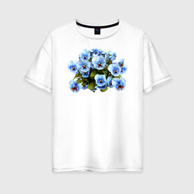 Женская футболка хлопок Oversize с принтом Цветочки в Кировске, 100% хлопок | свободный крой, круглый ворот, спущенный рукав, длина до линии бедер
 | анютины глазки | девушкам | женщинам | красота | цветочки | цветы