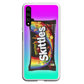 Чехол для Honor 20 с принтом Skittles | Черный в Кировске, Силикон | Область печати: задняя сторона чехла, без боковых панелей | Тематика изображения на принте: black | skittles | sweet heat | градиент | зеленый | радуга | розовый | синий | скитлс | черный