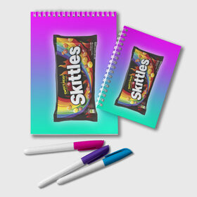 Блокнот с принтом Skittles | Черный в Кировске, 100% бумага | 48 листов, плотность листов — 60 г/м2, плотность картонной обложки — 250 г/м2. Листы скреплены удобной пружинной спиралью. Цвет линий — светло-серый
 | Тематика изображения на принте: black | skittles | sweet heat | градиент | зеленый | радуга | розовый | синий | скитлс | черный