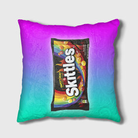 Подушка 3D с принтом Skittles | Черный в Кировске, наволочка – 100% полиэстер, наполнитель – холлофайбер (легкий наполнитель, не вызывает аллергию). | состоит из подушки и наволочки. Наволочка на молнии, легко снимается для стирки | black | skittles | sweet heat | градиент | зеленый | радуга | розовый | синий | скитлс | черный