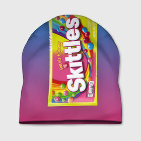 Шапка 3D с принтом Skittles | Желтый в Кировске, 100% полиэстер | универсальный размер, печать по всей поверхности изделия | Тематика изображения на принте: skittles | sweet sours | yellow | градиент | желтый | красный | радуга | розовый | синий | скитлс | фиолетовый