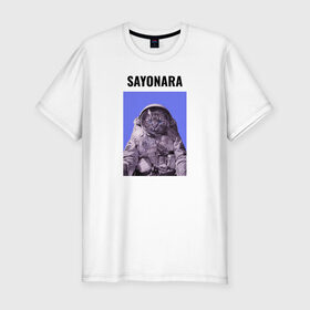 Мужская футболка хлопок Slim с принтом котэ в космосе в Кировске, 92% хлопок, 8% лайкра | приталенный силуэт, круглый вырез ворота, длина до линии бедра, короткий рукав | космонавт | космос | кот | юмор
