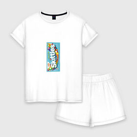 Женская пижама с шортиками хлопок с принтом Skittles | Голубой в Кировске, 100% хлопок | футболка прямого кроя, шорты свободные с широкой мягкой резинкой | blue | freeze pop | limited edition | skittles | скитлс