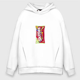 Мужское худи Oversize хлопок с принтом Skittles | Красный в Кировске, френч-терри — 70% хлопок, 30% полиэстер. Мягкий теплый начес внутри —100% хлопок | боковые карманы, эластичные манжеты и нижняя кромка, капюшон на магнитной кнопке | Тематика изображения на принте: limited edition | long lost time | red | skittles | красный | скитлс