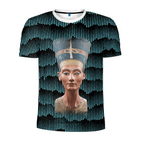 Мужская футболка 3D спортивная с принтом Нефертити в Кировске, 100% полиэстер с улучшенными характеристиками | приталенный силуэт, круглая горловина, широкие плечи, сужается к линии бедра | африка | божества | волны | геометрия | египет | маска | нефертити | фараон | царица