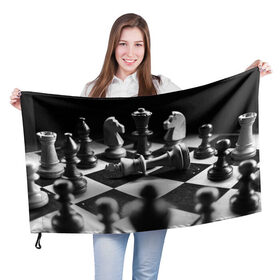 Флаг 3D с принтом Шахматы в Кировске, 100% полиэстер | плотность ткани — 95 г/м2, размер — 67 х 109 см. Принт наносится с одной стороны | Тематика изображения на принте: доска | игра | игровая | игры | конь | короли | король | ладья | логика | настольная | настольные | пешка | пешки | спорт | туча | ферзь | шахматный | шахматы