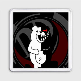 Магнит 55*55 с принтом MONOKUMA | МОНОКУМА | DANGANRO в Кировске, Пластик | Размер: 65*65 мм; Размер печати: 55*55 мм | anime | bear | black  white | danganronpa | kurokuma | monodam | monokuma | monomi | monotaro | rabbit | school | shirokuma | аниме | главарь | мoноми | монокума | черно белый | школа