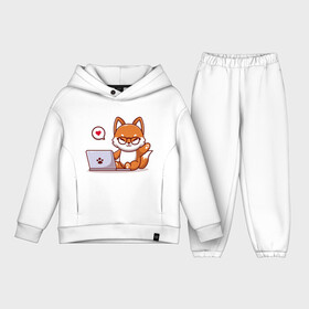 Детский костюм хлопок Oversize с принтом Cute fox and laptop в Кировске,  |  | fox | laptop | love | кицуне | кицунэ | комп | компьютер | лапа | лапка | лиса | лисенок | лисичка | лэптоп | любовь | ноут | ноутбук | отпечаток | очки | привет | рука | ручка | сердечко | сердце